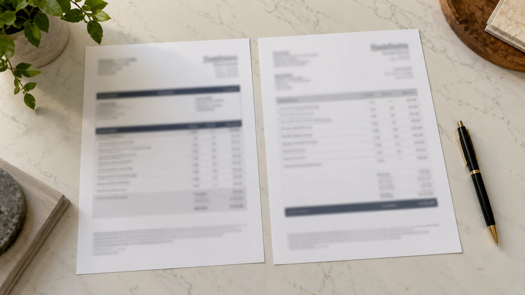 Two window replacement quotes side by side showing different scope and pricing