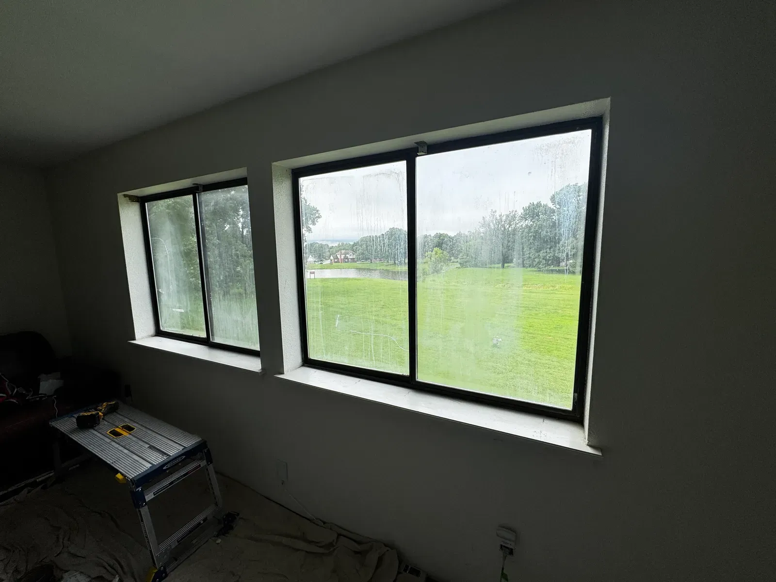 New replacement windows on the second floor of an Oklahoma home, seen from inside