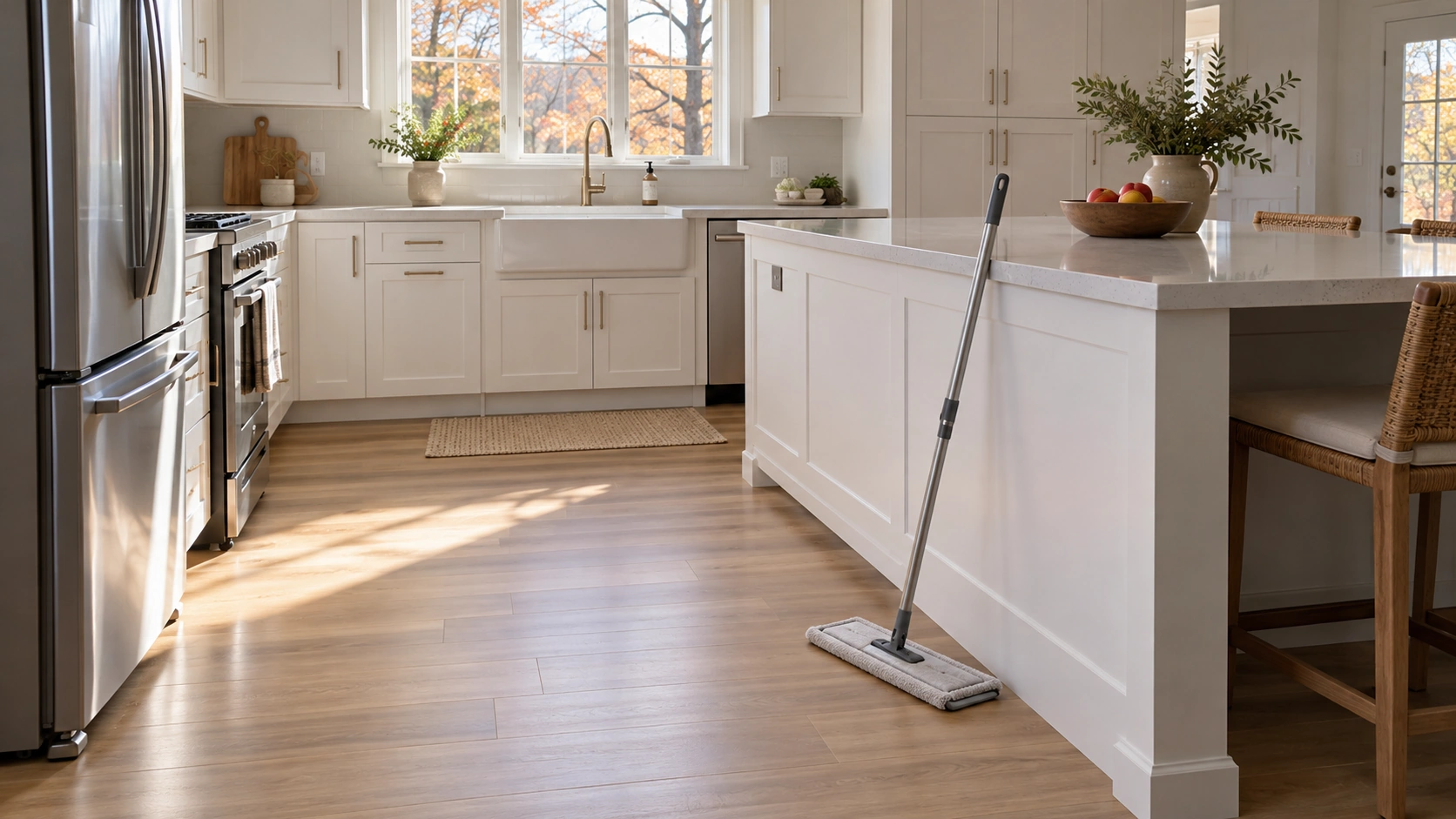 Close-up of a sliding door's bottom track and roller with dust in the track and an adjustment screw at the corner
